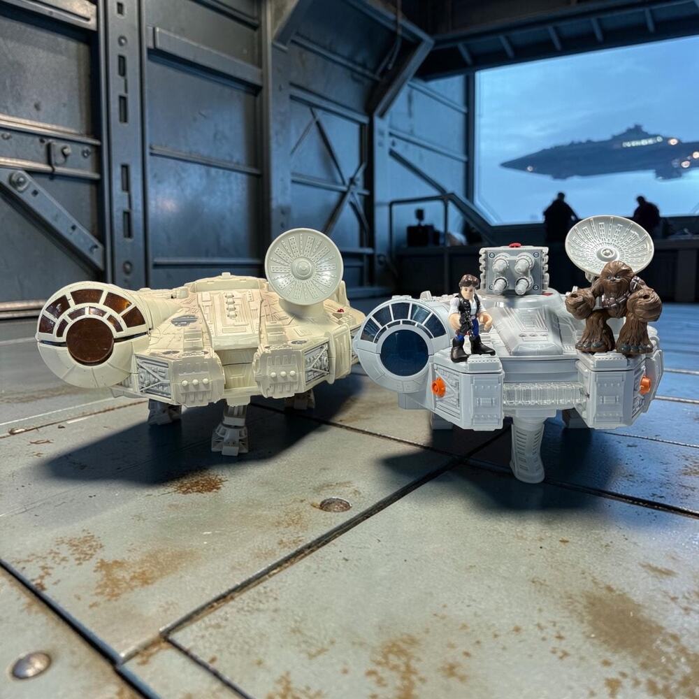 RARE Star Wars Millennium Falcon Lot 2 Falcons Darth Vader Clock Figures Hasbro
